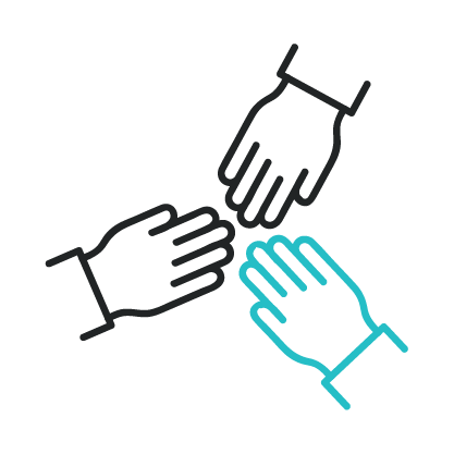 Three hands brought together in circle